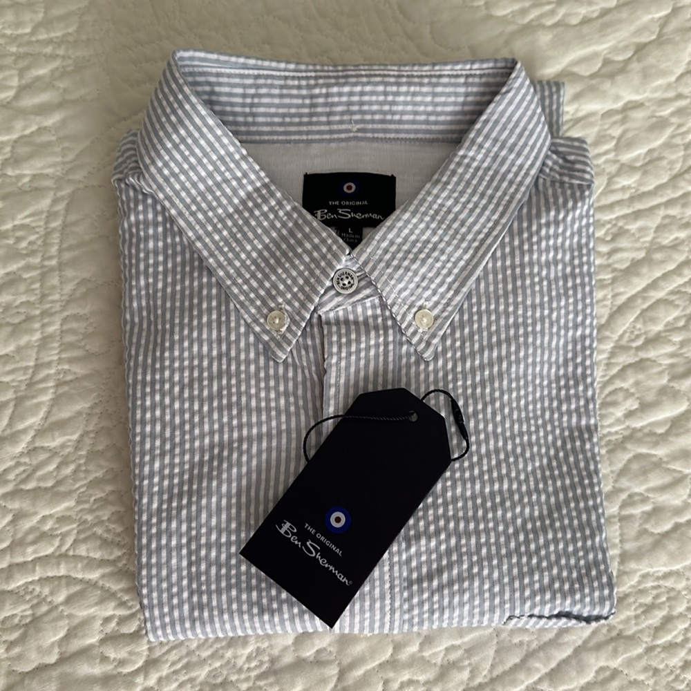 Men’s Ben Sherman blue/white seersucker shirt